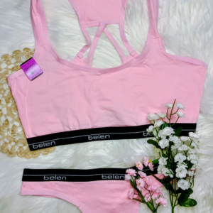 Conjunto deportivo de algodón y lycra con elástico rasado. Top con detalles en espalda y colaless — BELEN (8710)