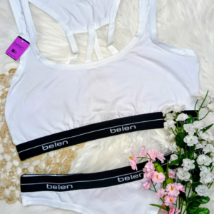 Conjunto deportivo de algodón y lycra con elástico rasado. Top con detalles en espalda y colaless — BELEN (8710)